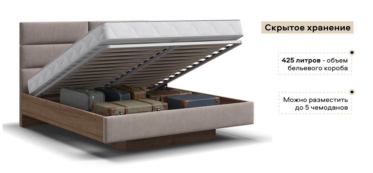 Босс Лофт Кровать+ПМ 160*200 велюр Монолит латте, Орех селект