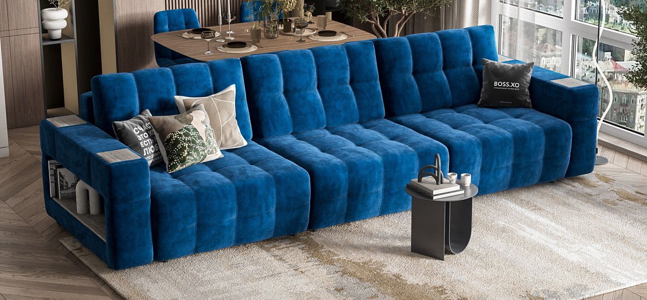 Диван Босс ХО Макс велюр Монолит синий / Камень