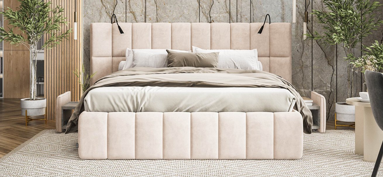 Босс ХО Кровать 180*200 велюр Монолит латте