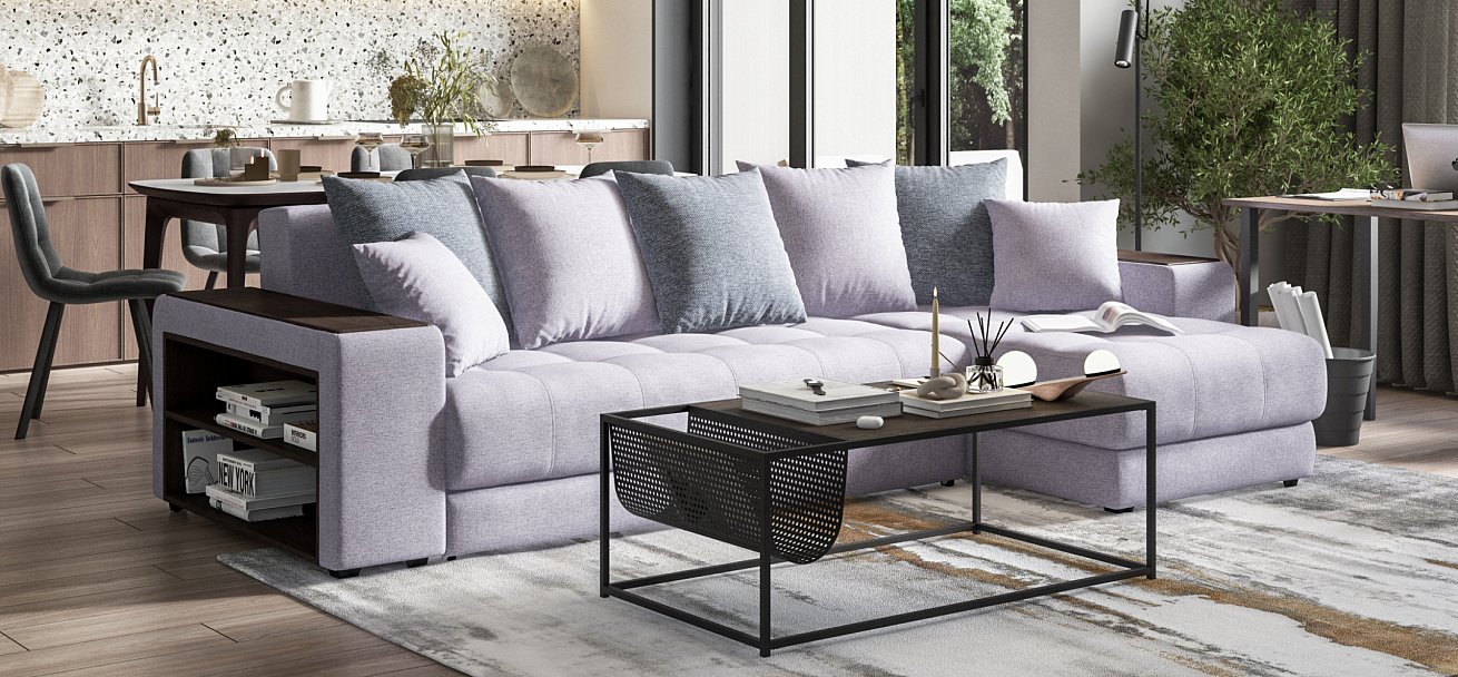 Угловой диван Дубай Рогожка Мальмо платина, Рогожка Венто серый