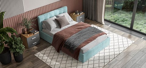 Белла Кровать без ПМ 140*200 велюр Монолит аква 2