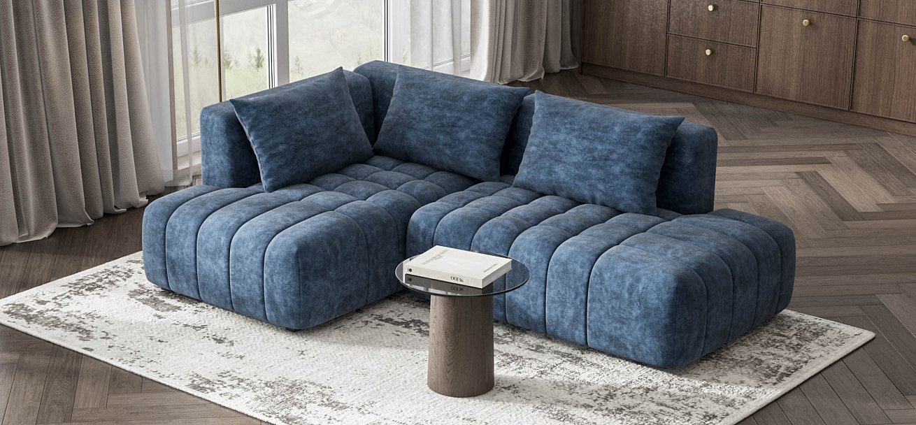 Угловой диван левый Босс Твин велюр Роял синий