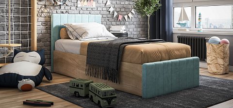 Лофт Мини Кровать 90*200 велюр Монолит аква, Сонома 2