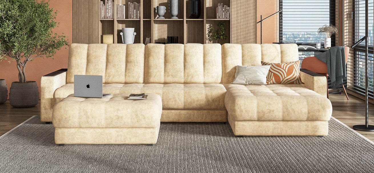 Угловой диван Босс Макс велюр Роял шампань