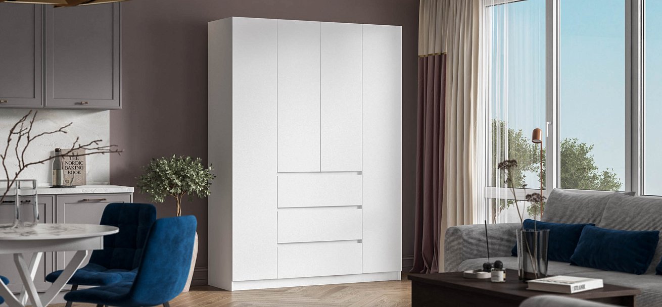 Идея 160 шкаф распашной 4Д+ящики Белый