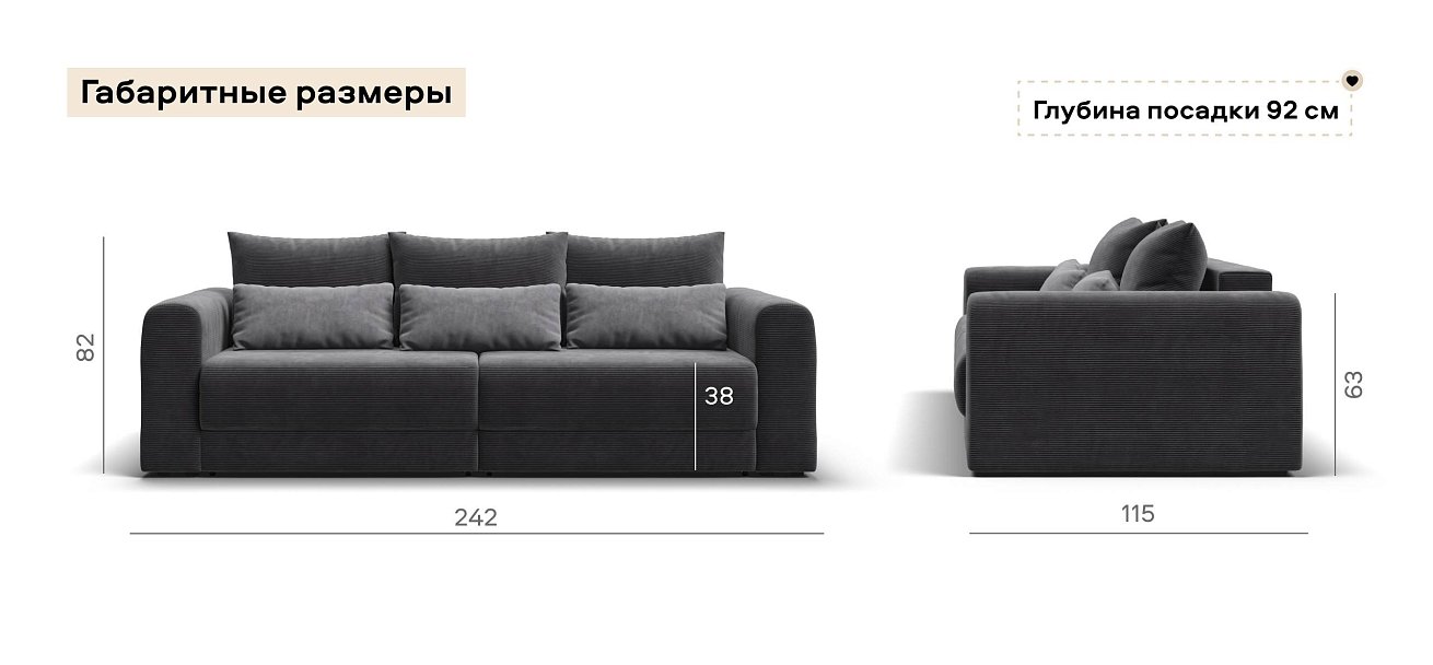 Модульный диван Ричмонд Модуль Вельвет Корд графит