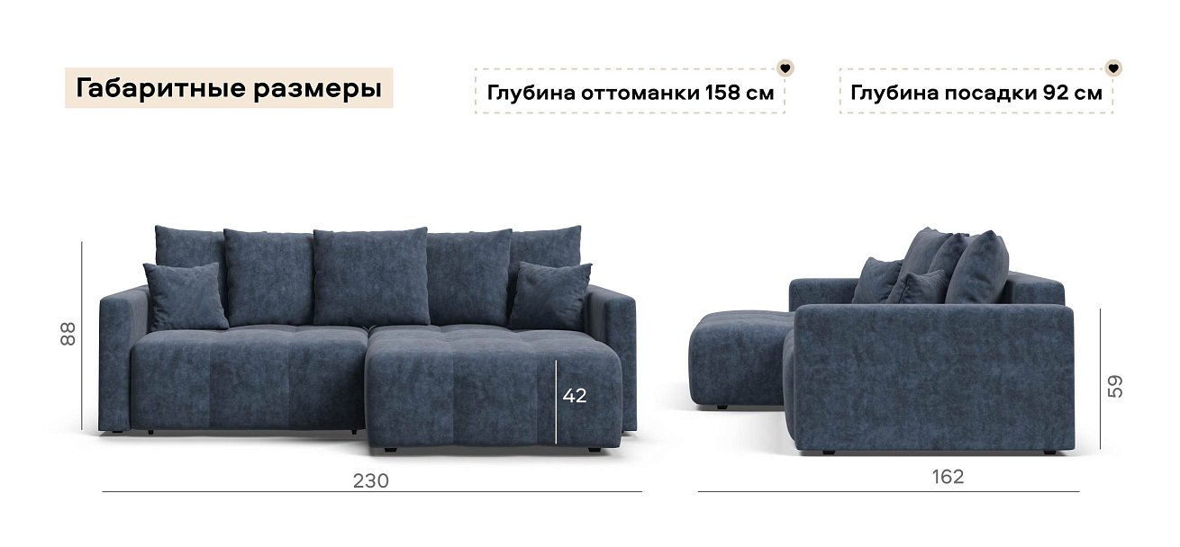 Угловой диван Босс Тренд велюр Роял синий