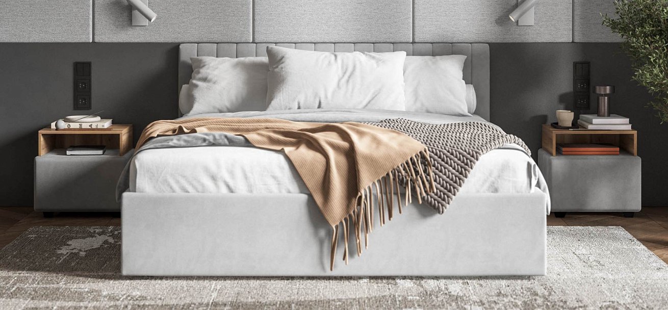 Ронда Кровать+ПМ 160*200 велюр Монолит сталь