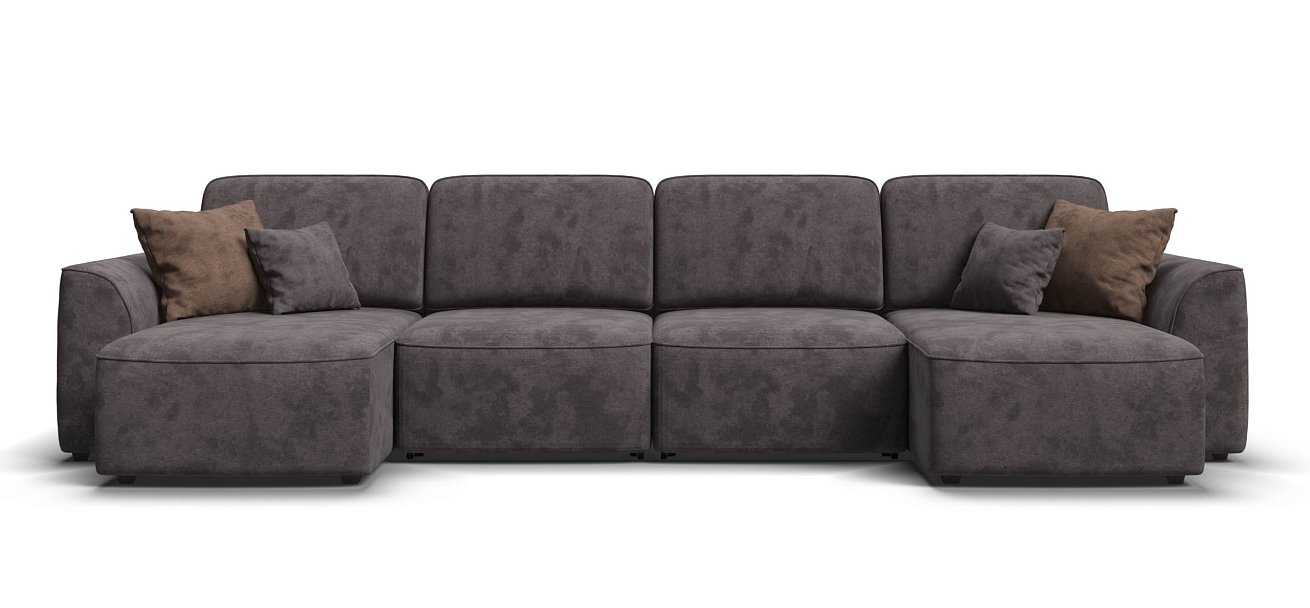 П-образный диван Кинг Модуль велюр Алькантара серый