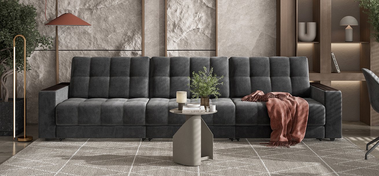 Диван Босс Гранд велюр Монолит серый