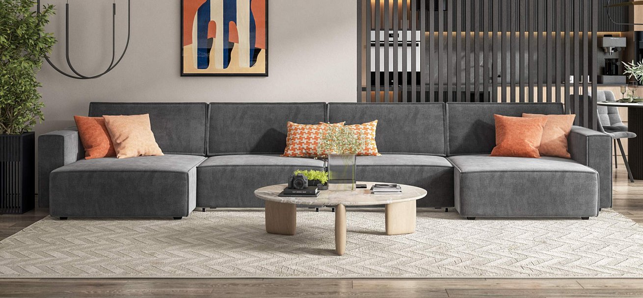 П-образный диван Босс Софт Модуль велюр Монолит серый