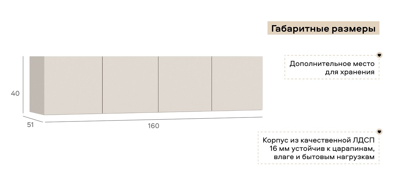 Антресоль 160 4Д Кашемир