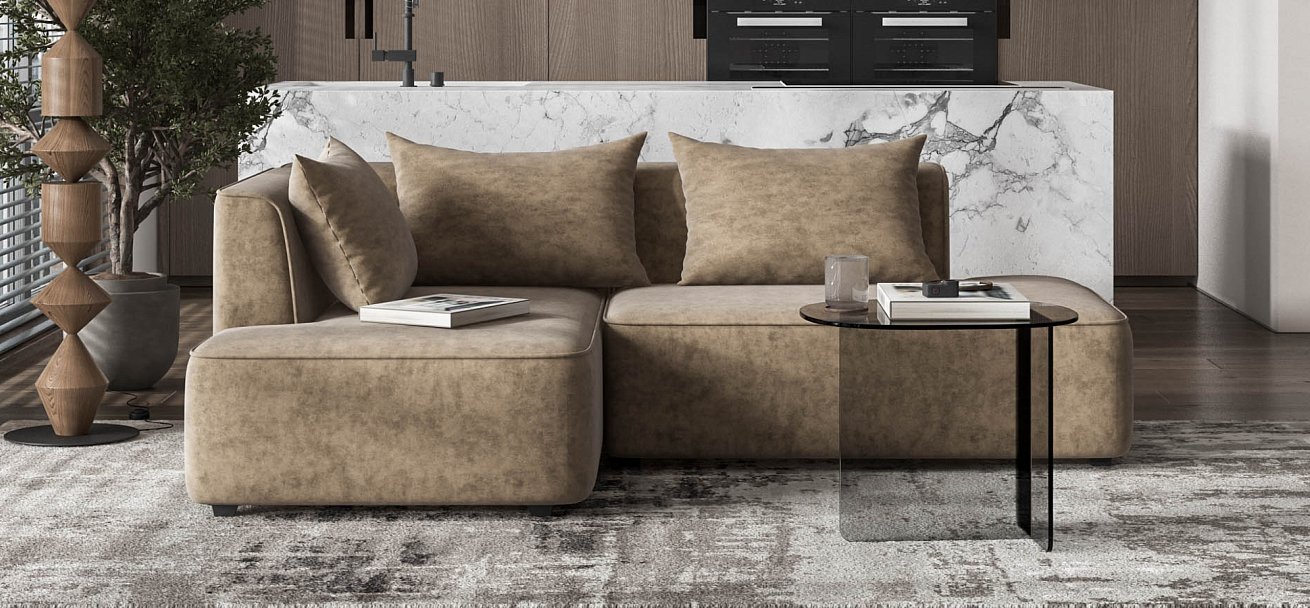 Угловой диван левый Кинг Твин велюр Роял тауп