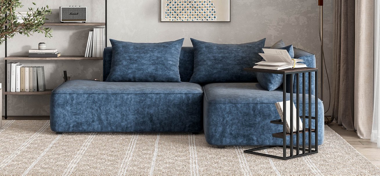 Угловой диван правый Кинг Твин велюр Роял синий