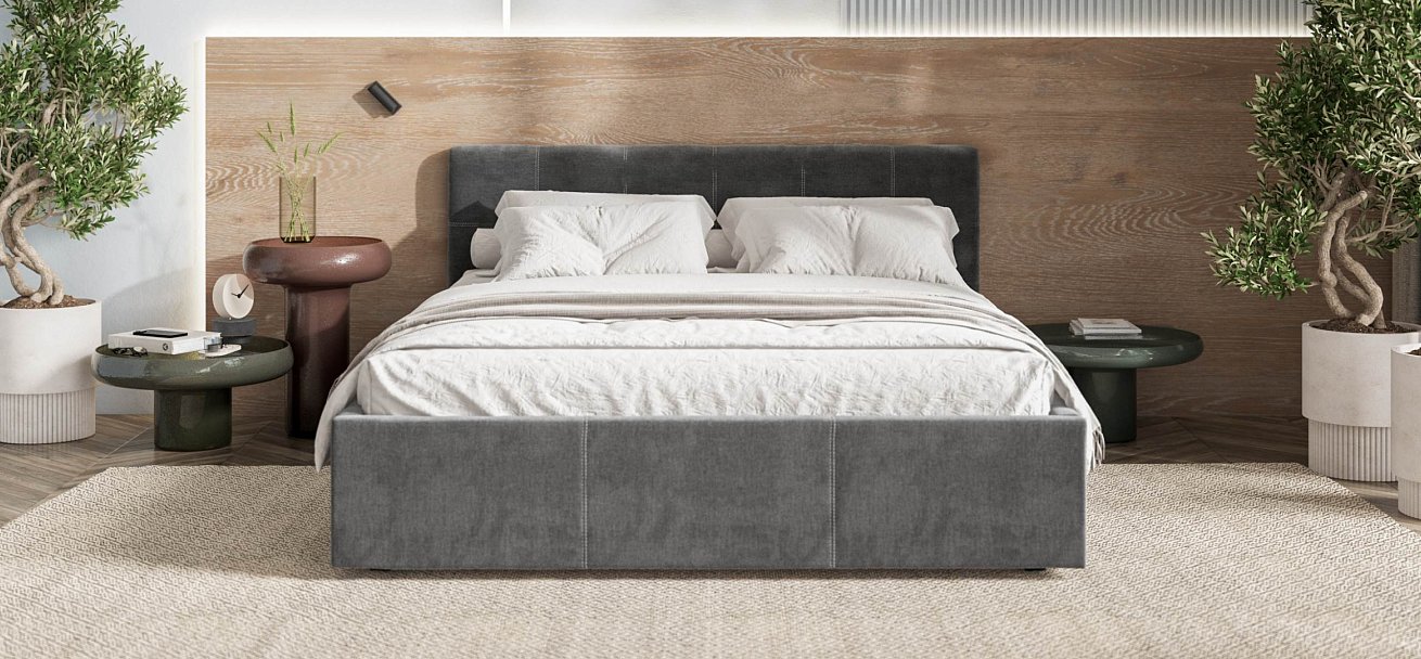 Белла Кровать+ПМ 160*200 велюр Монолит серый
