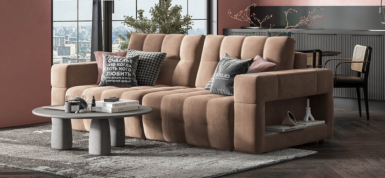 Диван Босс ХО велюр Монолит мокко / Дымчатый Крафт