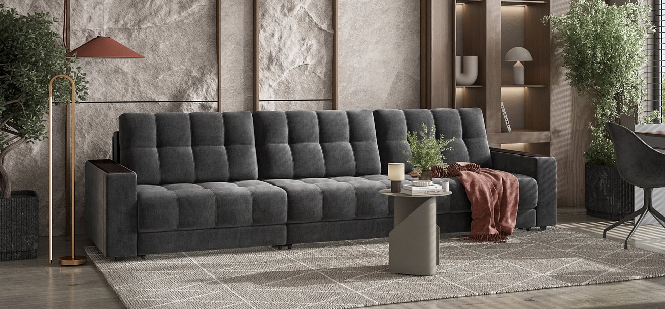 Диван Босс Гранд велюр Монолит серый