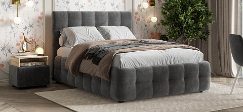 Босс Кровать+ПМ 140*200 велюр Монолит серый 2