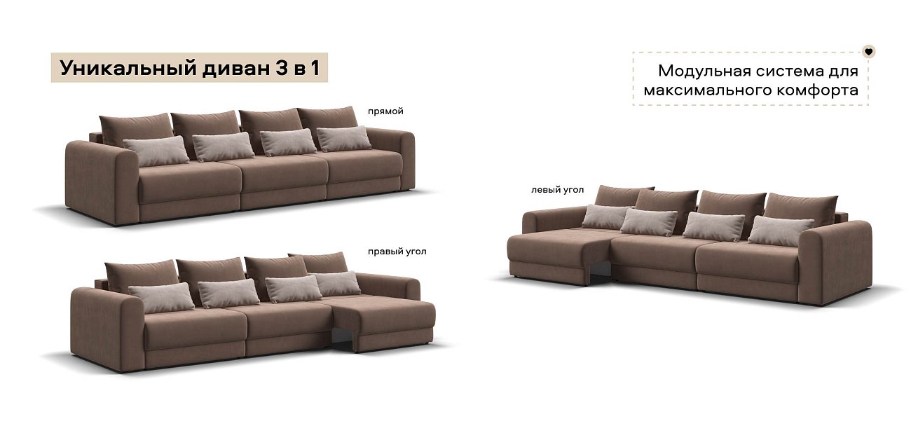 Модульный диван Ричмонд Модуль Макс велюр Монолит мокко