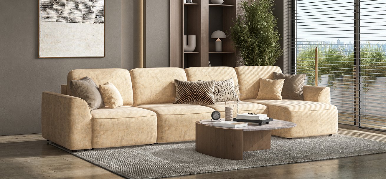 Угловой диван Кинг Модуль Макс велюр Роял шампань