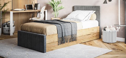 Лофт Мини Кровать 90*200 велюр Монолит серый, Орех селект 2