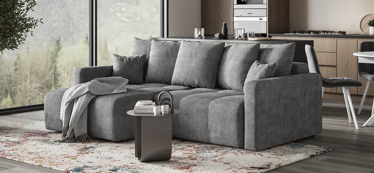 Угловой диван Босс Тренд Шенилл Клауд графит