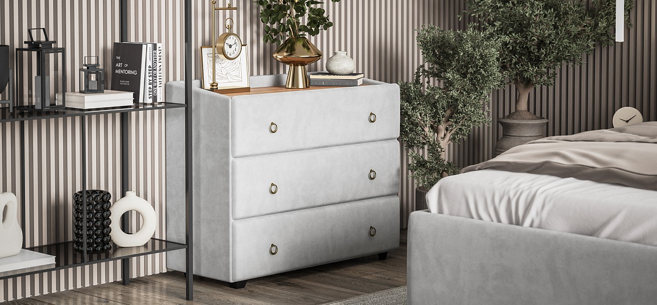 Комод Босс Классик велюр Монолит сталь, Орех селект