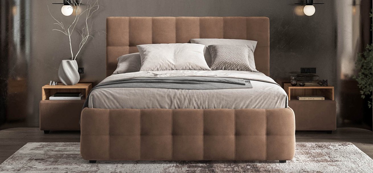 Босс Кровать+ПМ 160*200 велюр Монолит мокко