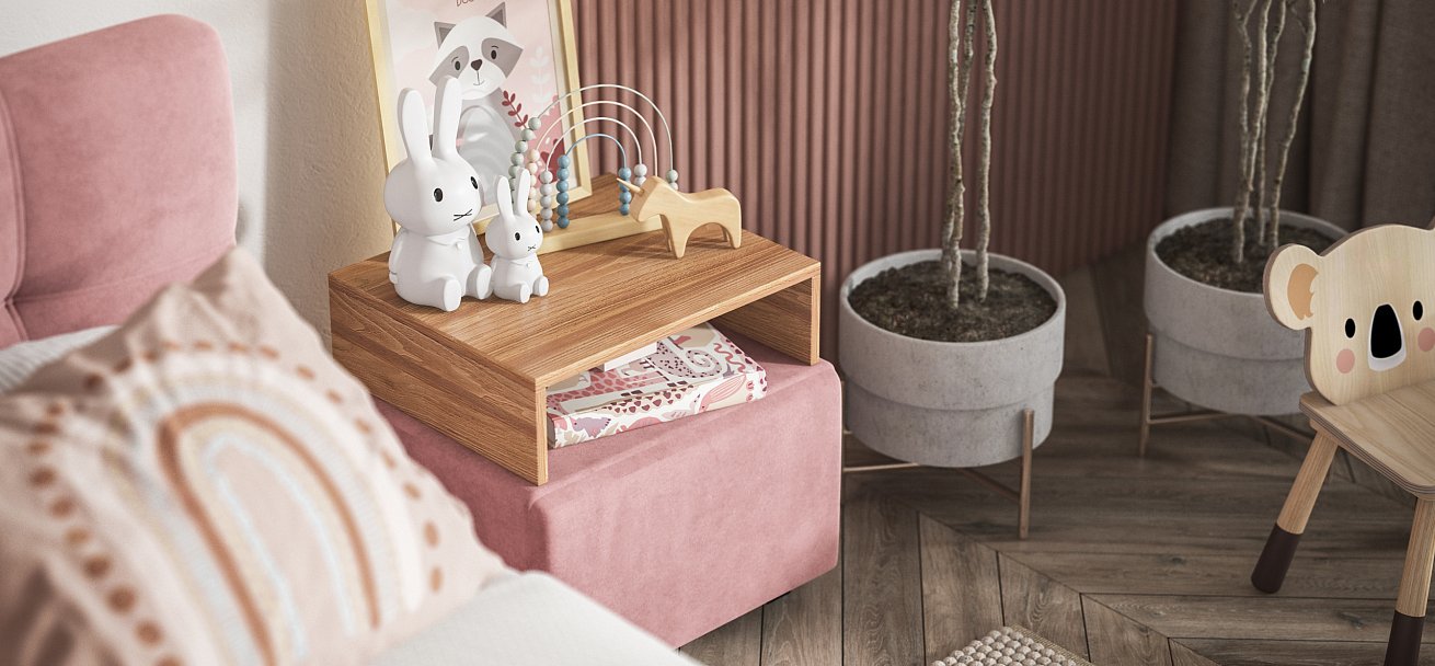 Тумба Босс велюр Монолит розовый, Орех селект