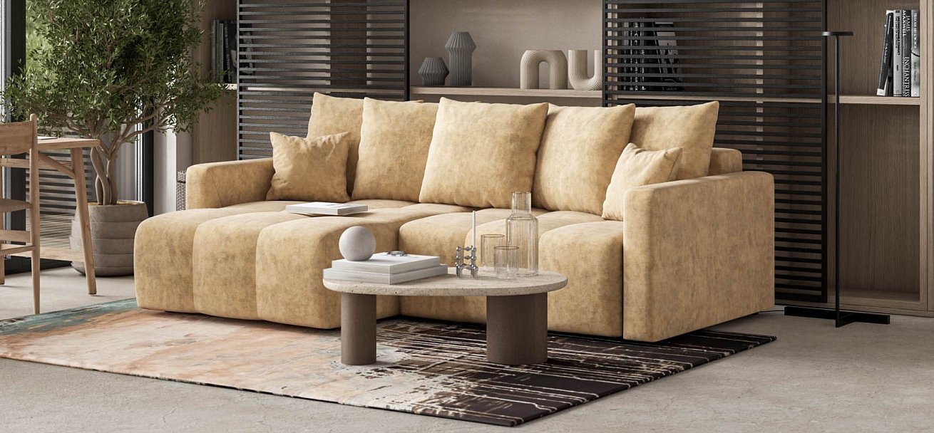 Угловой диван Босс Тренд велюр Роял шампань