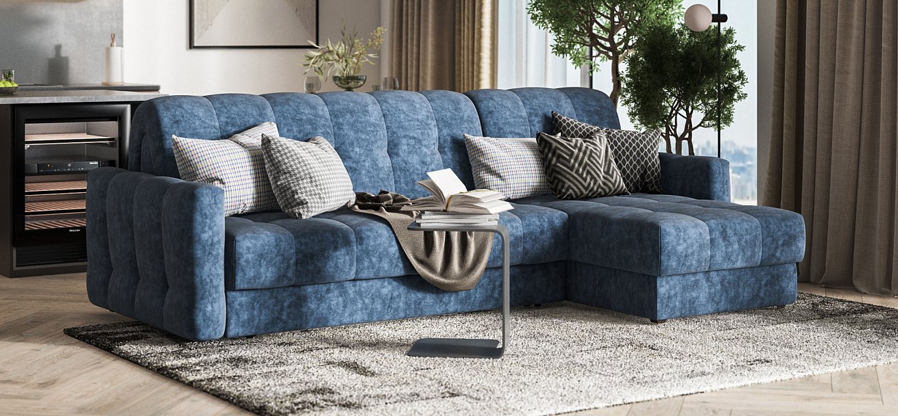 Угловой диван Босс Слип 160 велюр Роял синий