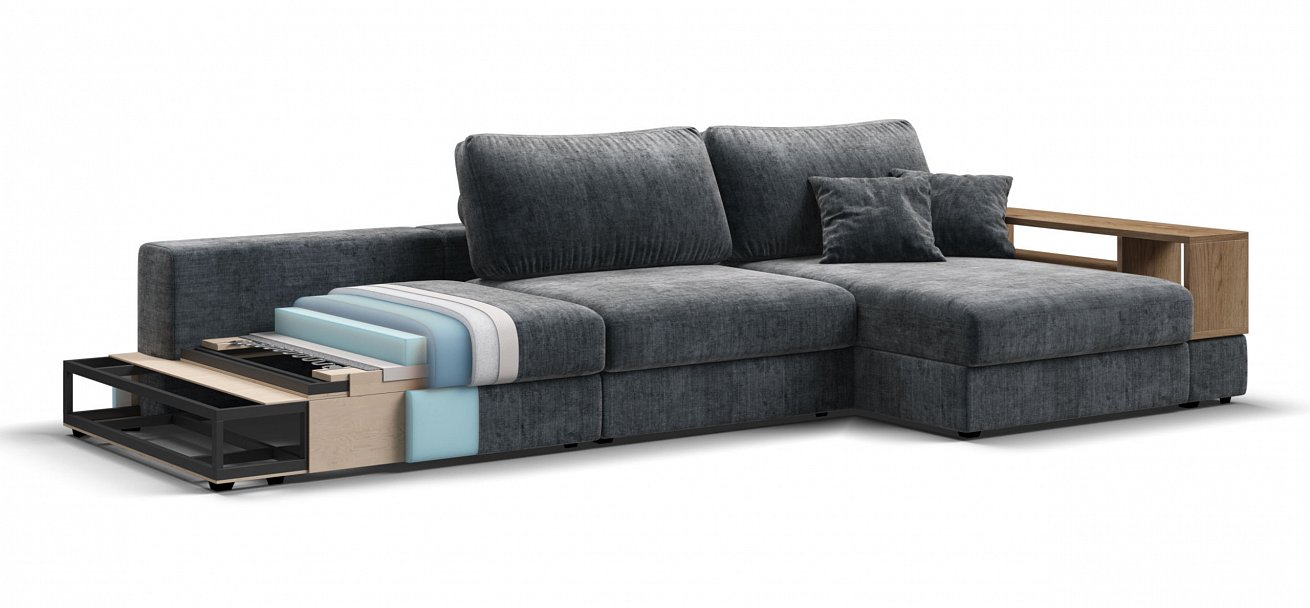 Угловой диван-кровать Босс Модуль ХЛ Шенилл Глосс карбон