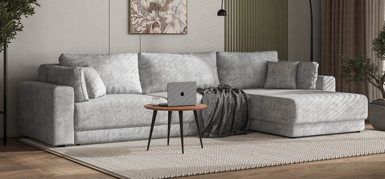 Угловой диван Босс Прайм Макс Вельвет Корд серый