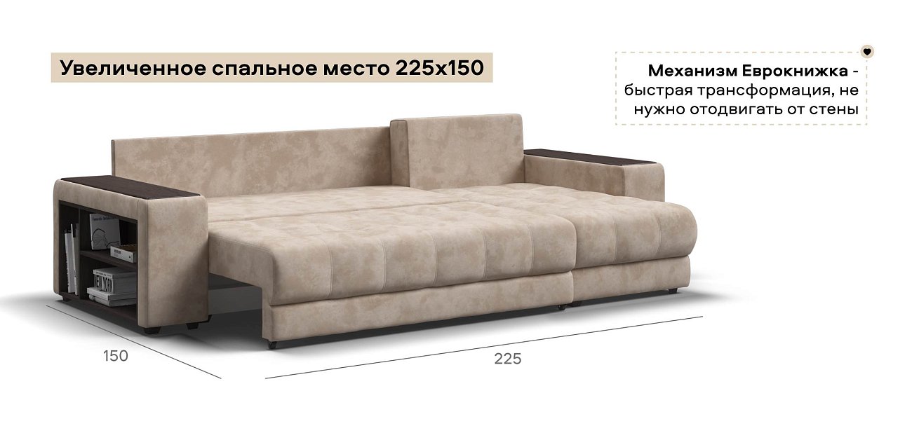 Угловой диван Босс ХЛ велюр Алькантара пепел