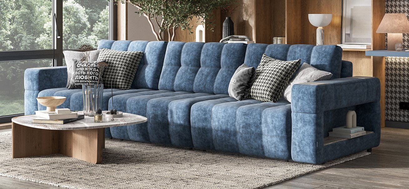 Диван Босс ХО Макс велюр Роял синий / Камень