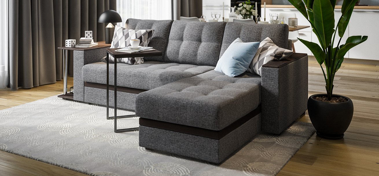 Угловой диван Атланта Люкс Рогожка Мальмо серый