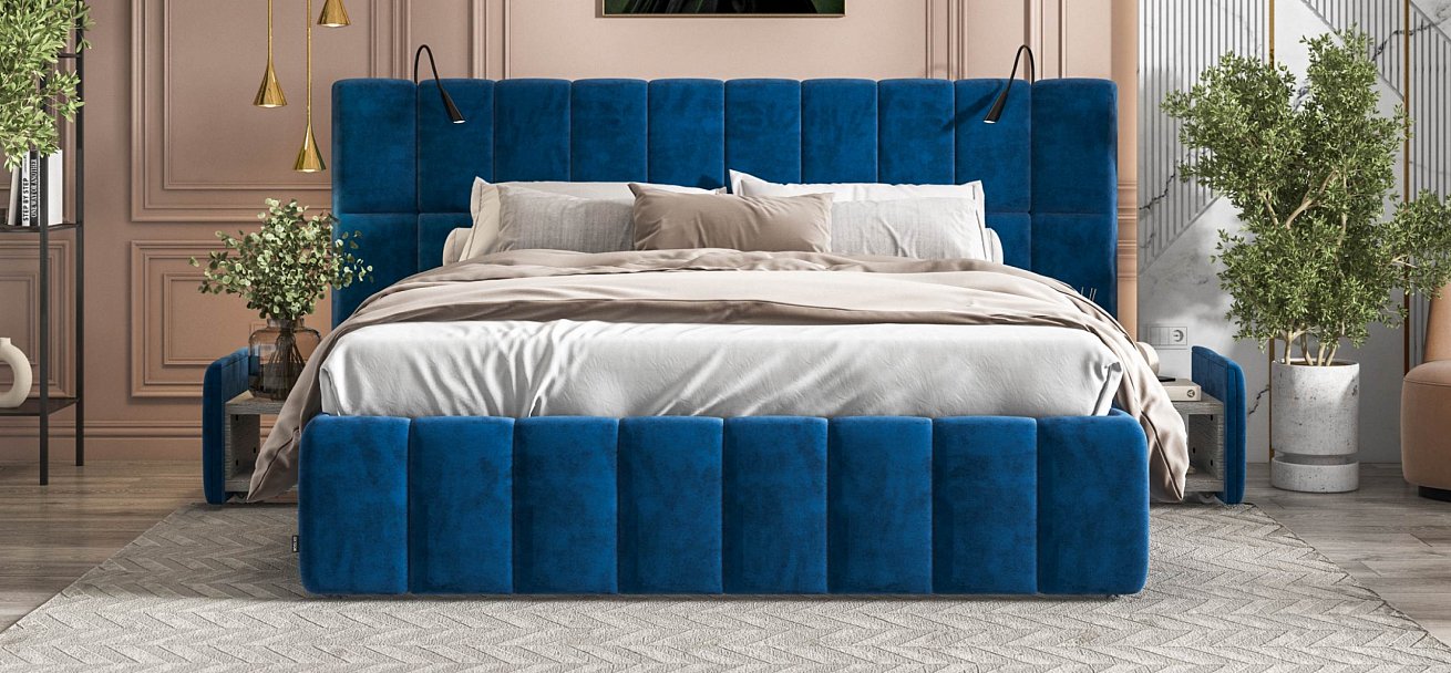 Босс ХО Кровать 180*200 велюр Монолит синий