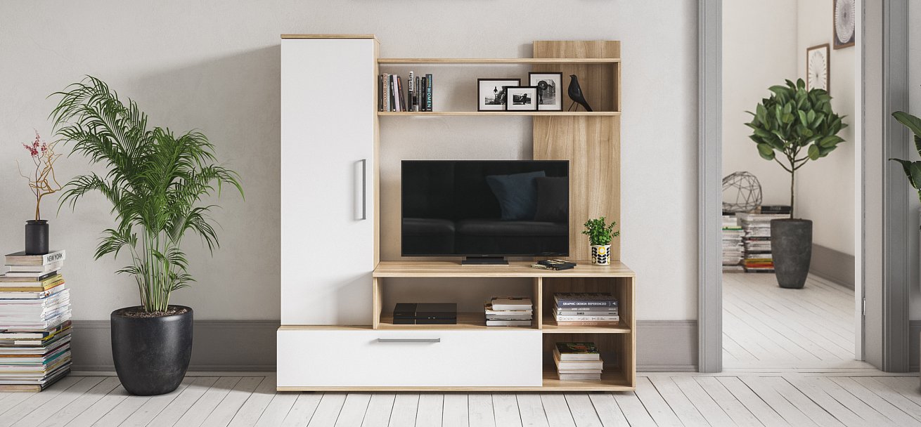 Стенка Симпл 150 Сонома, Белый снег