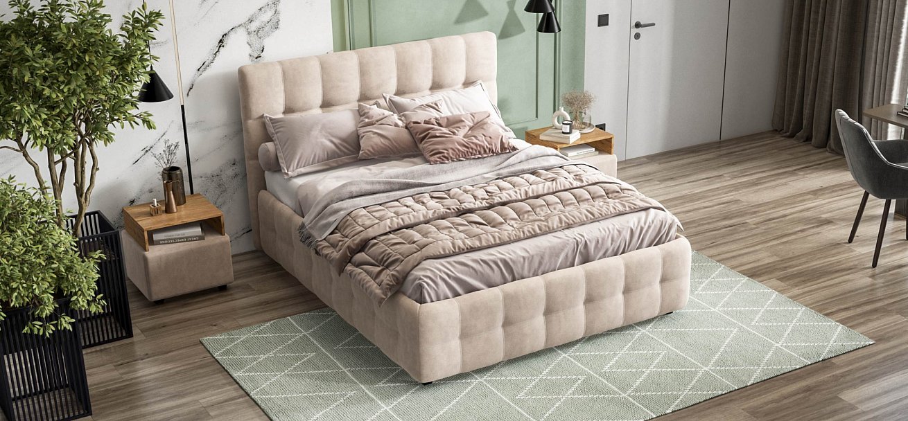 Босс Кровать+ПМ 160*200 велюр Монолит латте