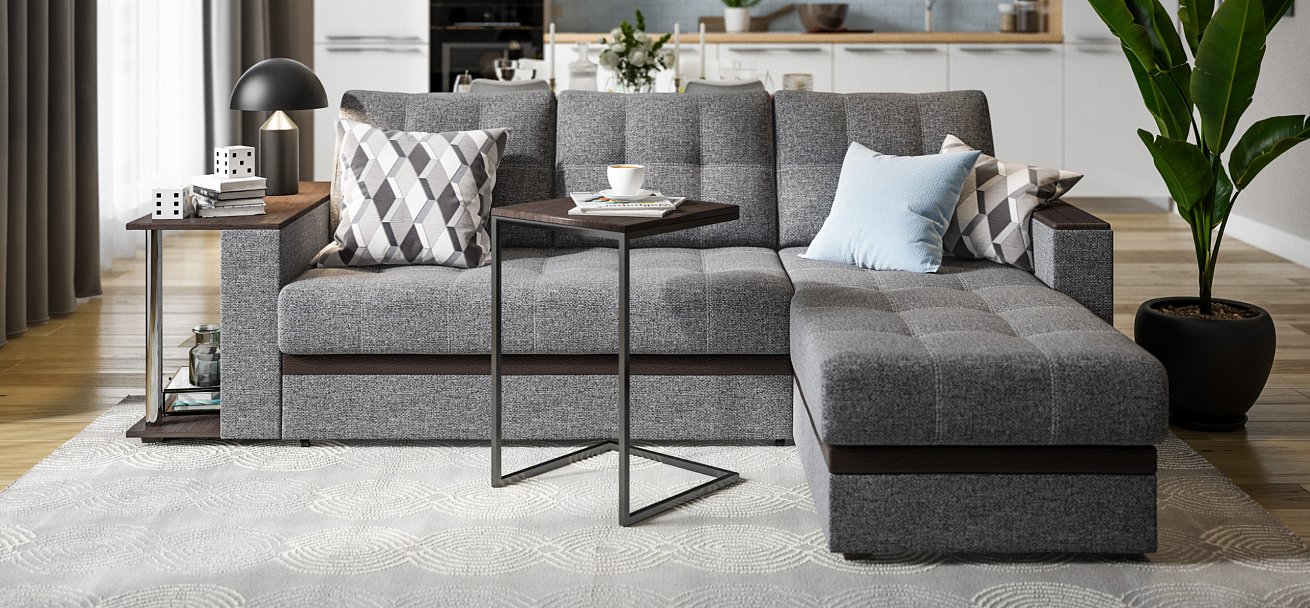 Угловой диван Атланта Люкс Рогожка Мальмо серый