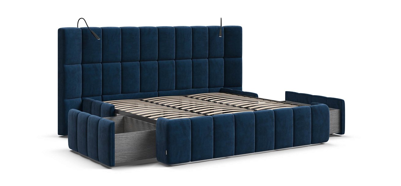 Босс ХО Кровать 180*200 велюр Монолит синий