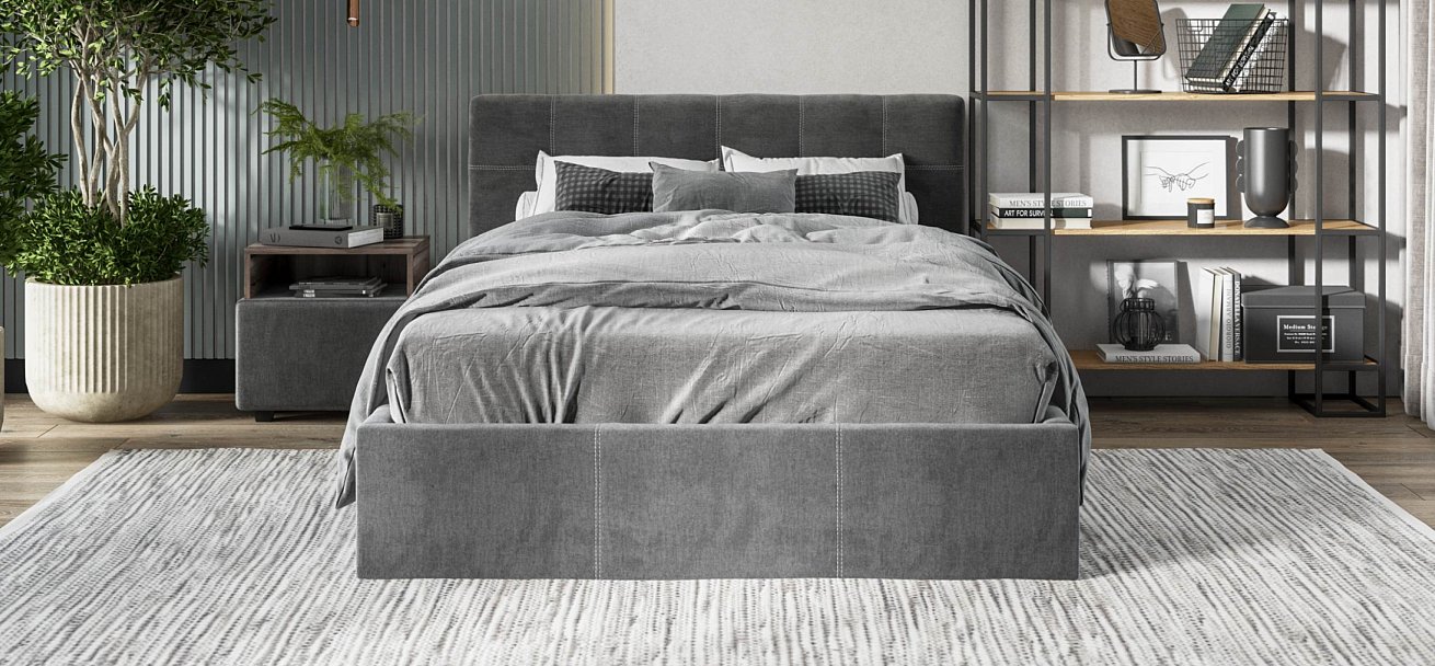 Белла Кровать без ПМ 140*200 велюр Монолит серый