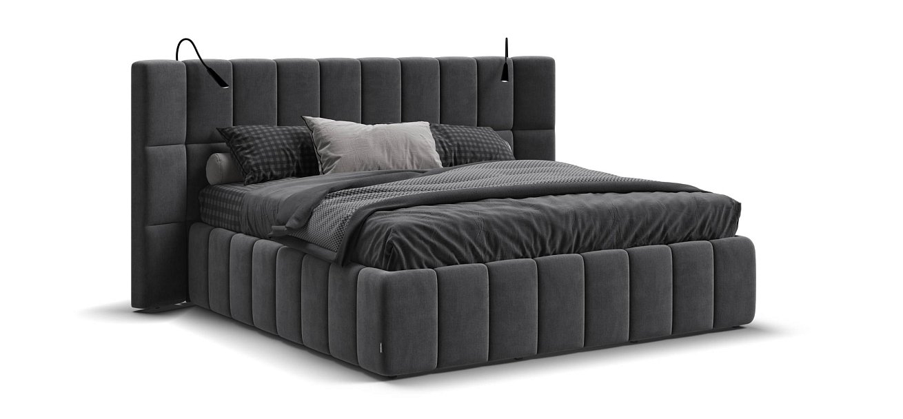 Босс ХО Кровать 180*200 велюр Монолит серый