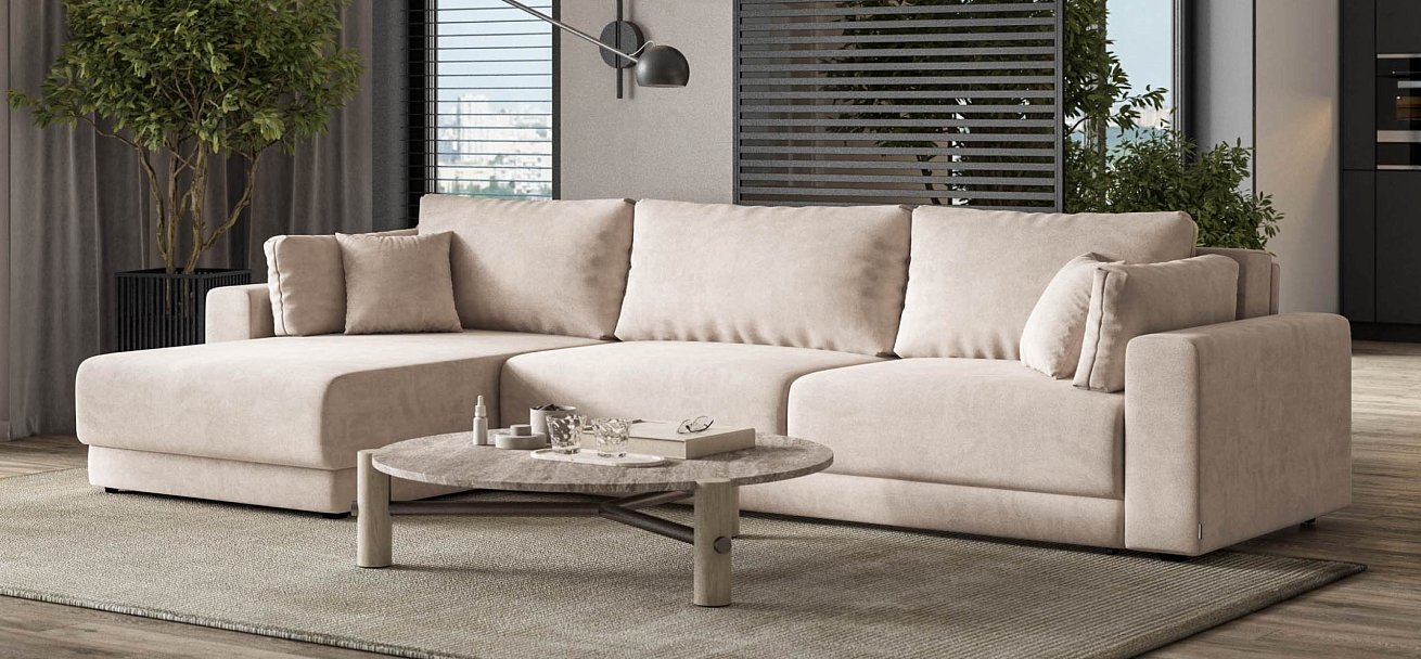 Угловой диван Босс Прайм Макс велюр Монолит латте