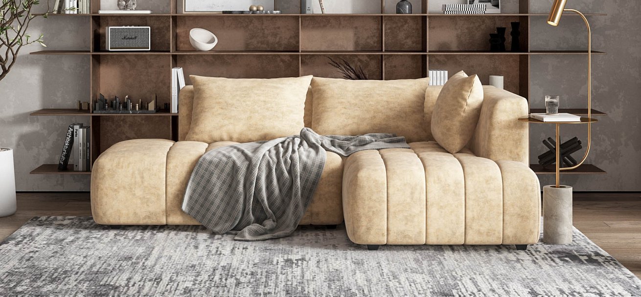 Угловой диван правый Босс Твин велюр Роял шампань