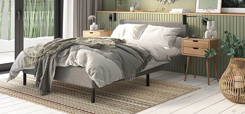 Уна Кровать 160*200Рогожка Мальмо серый, Чёрный 2