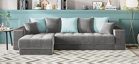 Угловой диван Дубай велюр Монолит серый, велюр Монолит аква 2