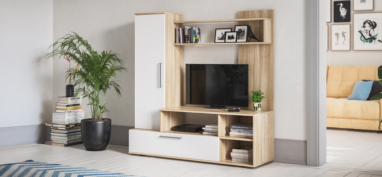 Стенка Симпл 150 Сонома, Белый снег