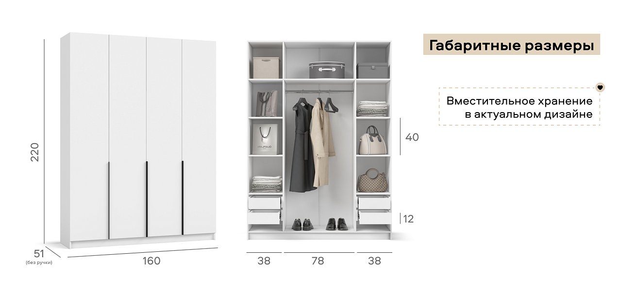 Босс Стандарт 160*220 шкаф распашной 4Д + ящики 01 Белый