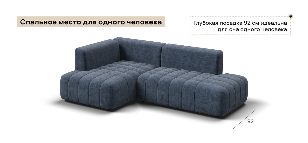 Угловой диван левый Босс Твин велюр Роял синий